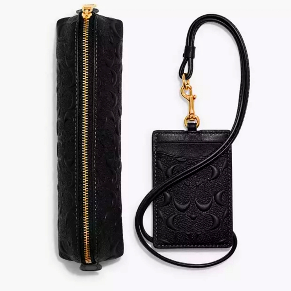 NWT COACH Pencil Case and ID Lanyard Gift Set in Signature Leather